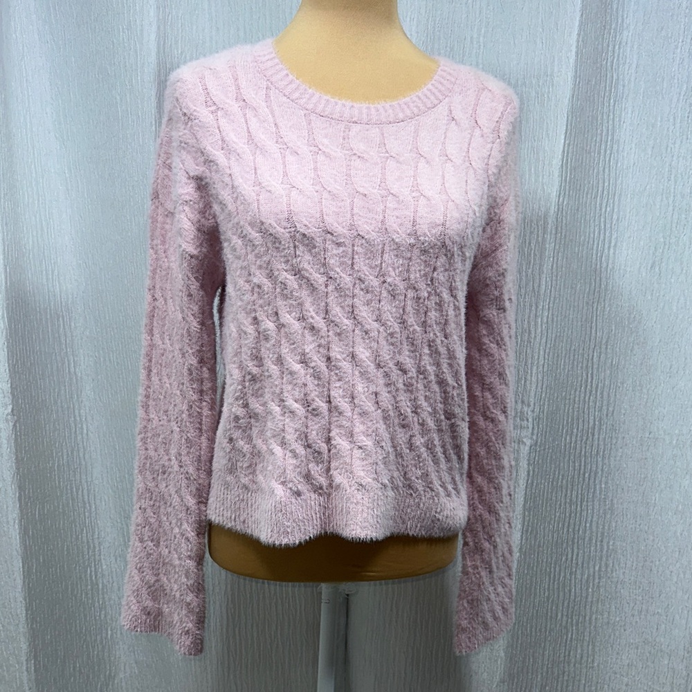 Cyrus Light Pink Cable Knit Crewneck Sweater